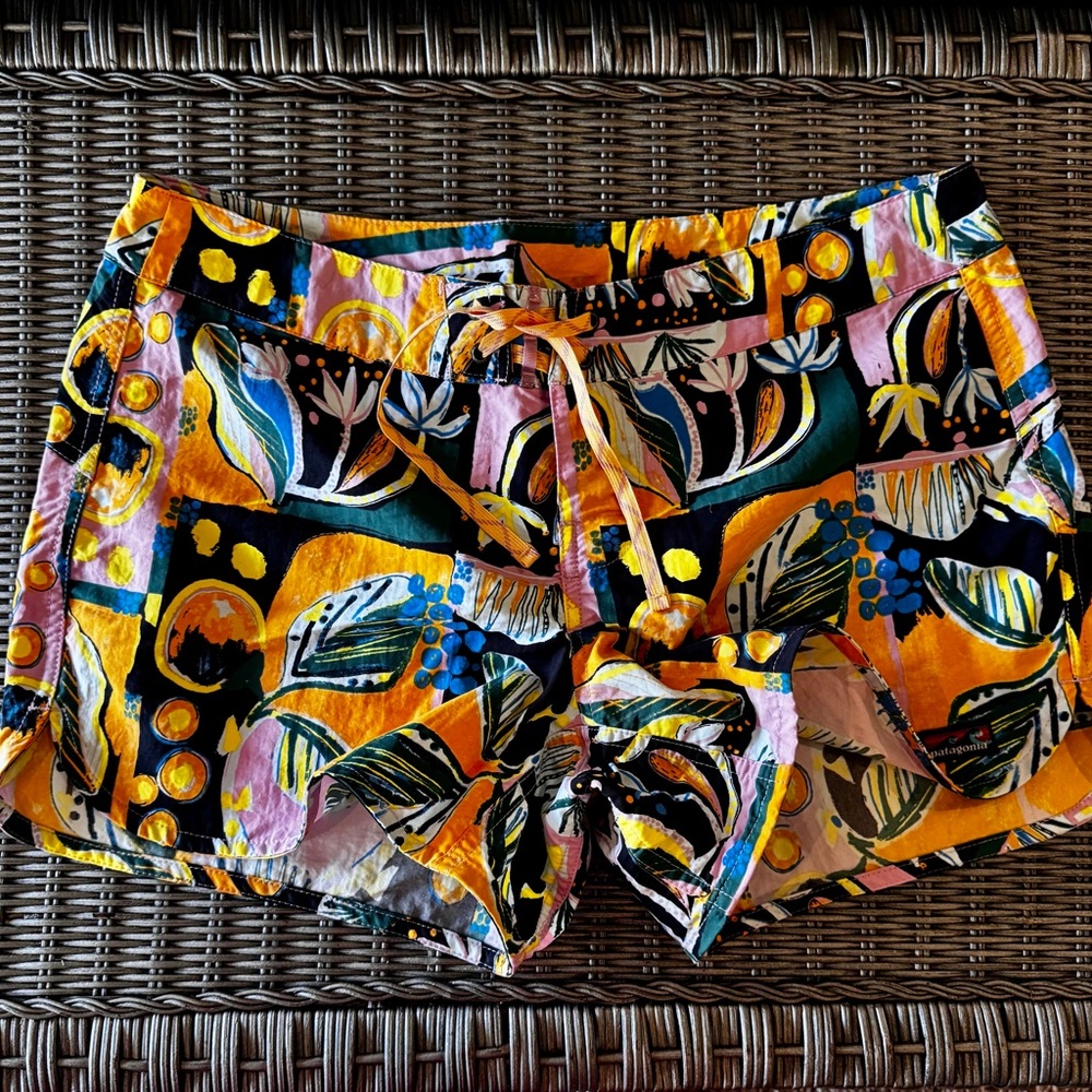 Patagonia Pink and Yellow Athletic Shorts Vibrant Design